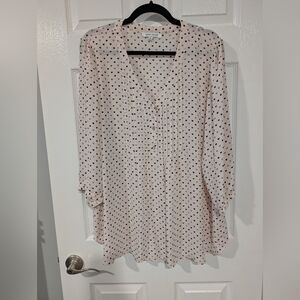 Rose & Olive Light Pink with Black & Gray Heart Print V-Neck Blouse 2X